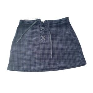 Juniors' SO Front Lace-Up Mini Skirt Navy Black plaid Size 11
